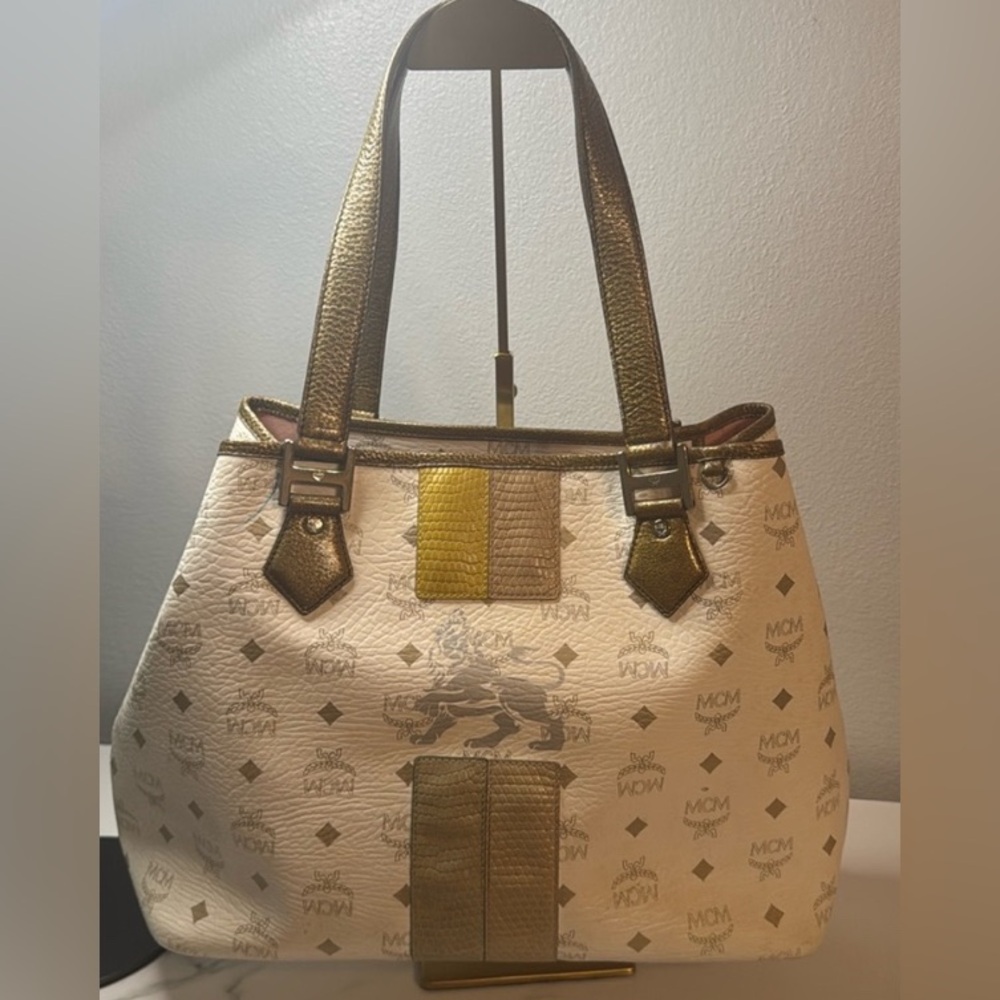 MCM Gold and Cream Signature Tote